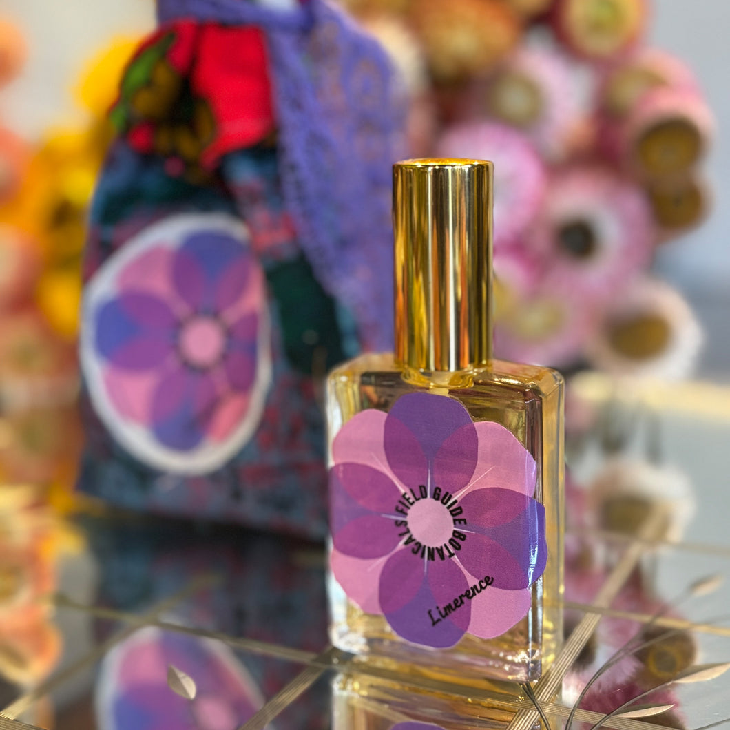 Natural Perfume with a purple flower on label
