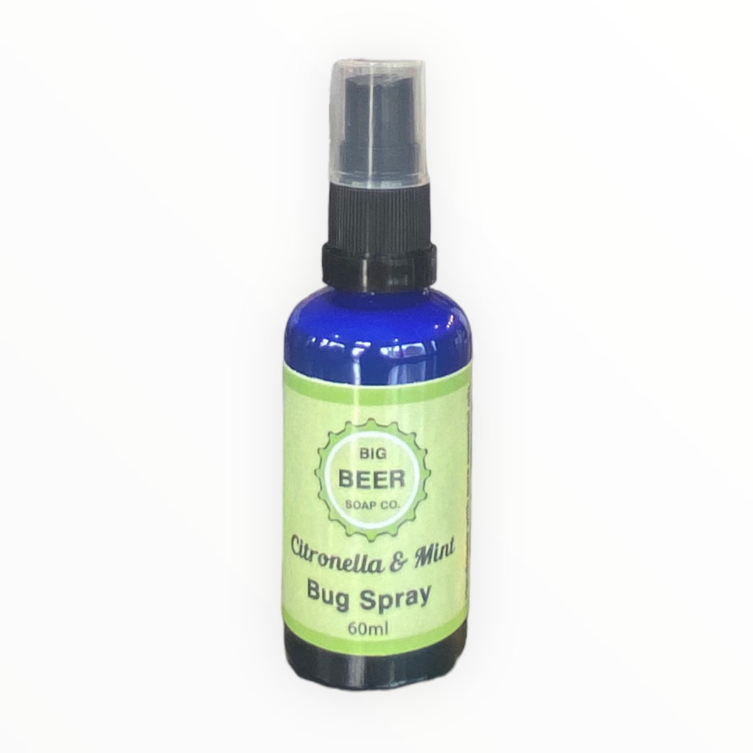 citronella mint lemongrass bug spray. all natural insect repellent. stain-free. skin-safe. 60ml organic essential oil bug spray. kid safe. clothing safe. eco-friendly