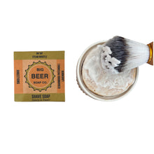 a demonstration of our Cedarwood Patchouli and Lavender shaving puck with lather