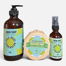 a combination of solid dish soap liquid hand soap and a natural room spray.