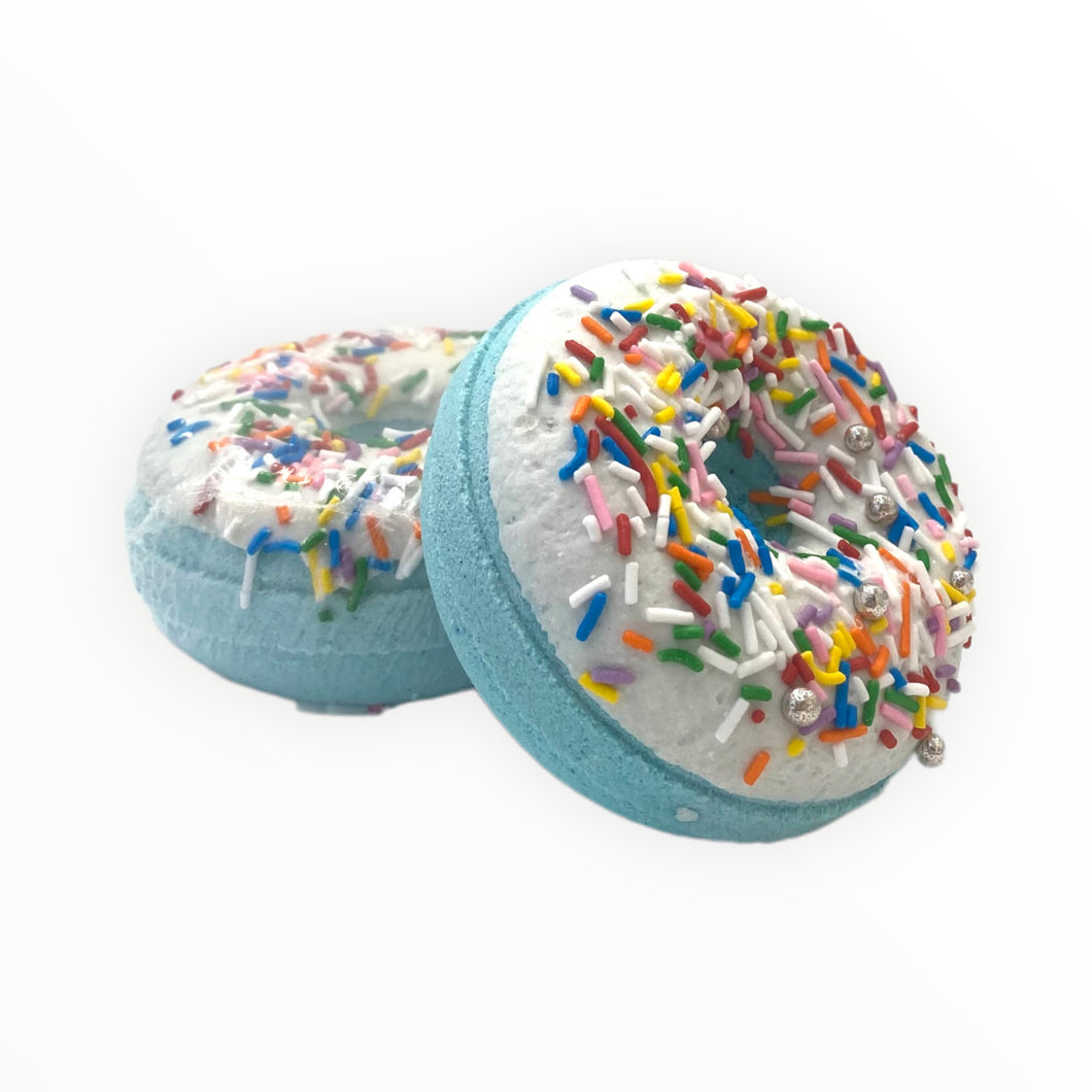 Bath Bomb Donut scented with bubblegum fragrance made in Toronto Canada